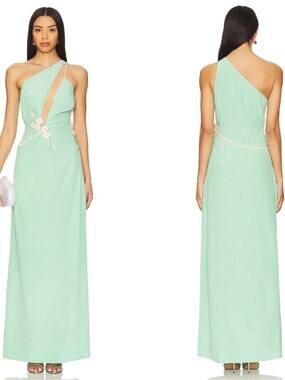 LA FUORI Calypso Floral Sequin Embellished Cutout Green Maxi Dress Size Small
